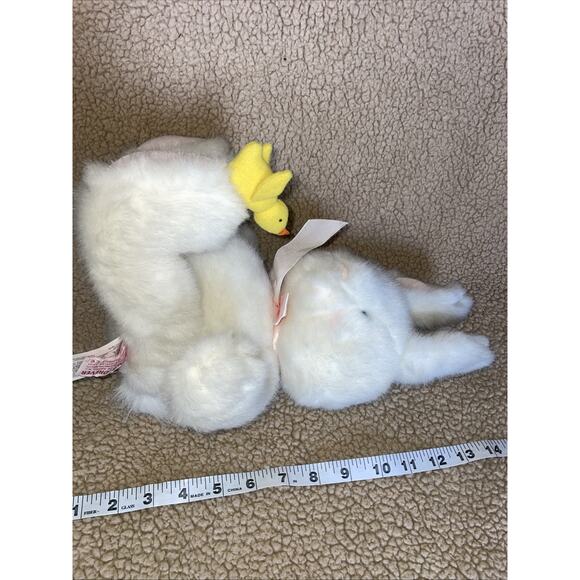 Vtg Russ Berrie Easter Bunny Rabbit & Baby Chick Stuffed Plush Toy 10" ~ 90s - Picture 6 of 6